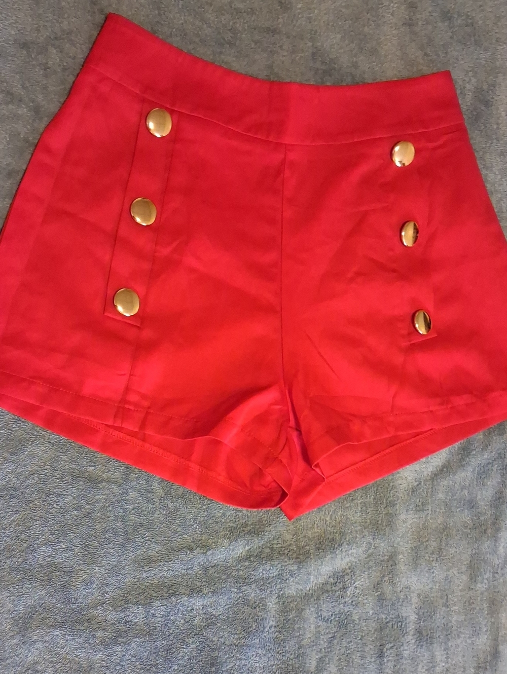 High-Waist Red Sailor Shorts with Gold Buttons.   '